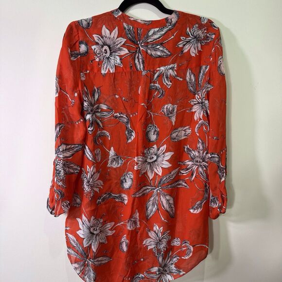 Leifsdottir Women Long Sleeve 100% Silk Blouse Sz 6‎ Floral Red Black White - Picture 14 of 16